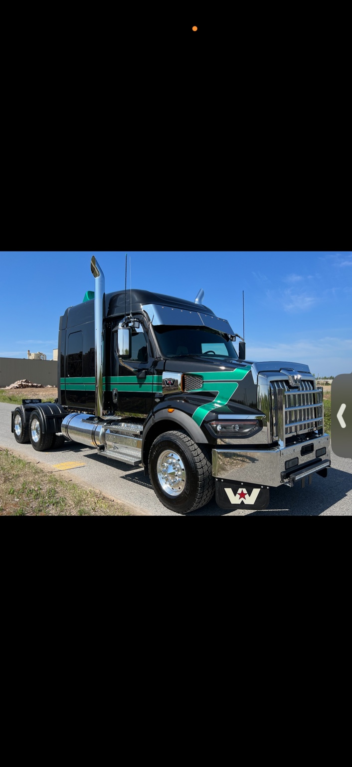 Black and green Western Star truck
